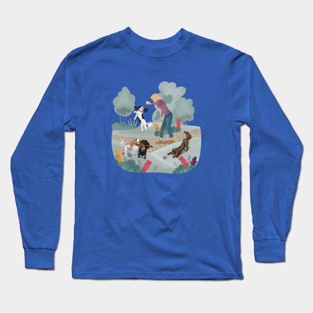 Four Whimsical Cavalier King Charles Spaniels Playing Long Sleeve T-Shirt by Cavalier Gifts